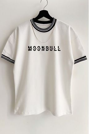 Yaka detaylı erkek MOONBULL baskılı oversize tshirt