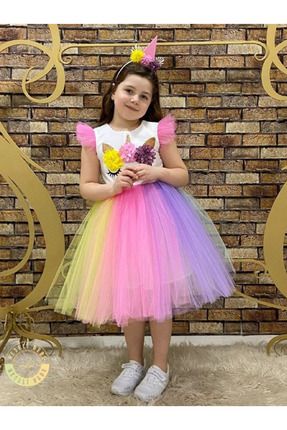 unicorn taçli kız çocuk elbise doğum günü elbise kız çocuk parti elbisesi