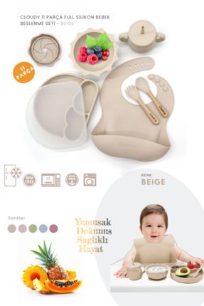 Cloudy 11 Parça Full Silikon Bebek Beslenme Seti: Güvenli, Esnek, BPA / PVC İçermez, %100 Doğal