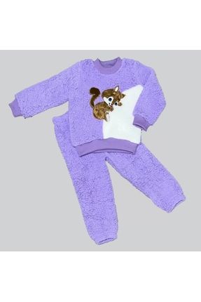 Masum Yavru Sincap Nakışlı Kuzu Kumaş Sweat Pantolon 2li Kız Erkek Bebek Takımı