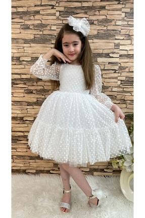 Katkat Prenses Dantel Tokalı Kız Çocuk Elbise Beyaz