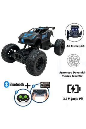 Uzaktan Kumandalı Bluetooth Telefon Kontrollü Jeep Araba Drift Şarjlı Rock Crawler 19 cm Off-Road