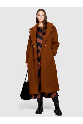 Kadın Kahverengi Geniş Yaka Kemerli Ecoshearling Palto