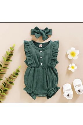 Unisex Kız Bebek&Çocuk %100 Pamuklu Bandanalı Tulum-Yeşil
