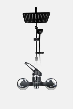 Siyah Tepe Yağmurlama Krom Robot Seti Ve Siyah Banyo Bataryası Mix-2'li Set Damla Serisi