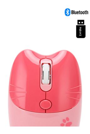 Sevimli Kedi Kablosuz Pembe Mouse Bluetooth + 2.4G Dual Mode