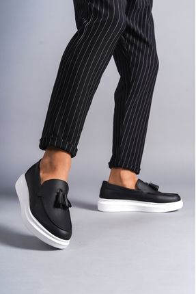 B154 BT Bağcıksız Ortopedik Taban Corcik Tipi Püsküllü Erkek Klasik Günlük Ayakkabı Siyah