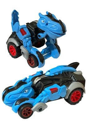 Trex Dinazor Figür Araba Sürtmeli Teker Transformers Robot Dinozor 15cm MAVİ
