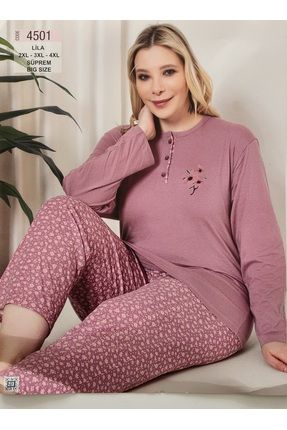 %100 Pamuk Uzunkollu Anne Pijama Takımı Gülkurusu 4501