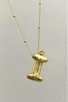 Kişiye Özel İ Harfli Kadın Kolye Gold Kaplama 925 Ayar 3 Boyutlu Balon Gümüş Kolye