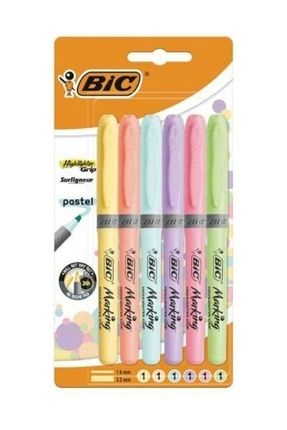 Kalem Tipi Fosforlu Kalem Pastel Renk 6'lı