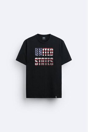 Darkia Amerika Birle ik Devletleri Bayra Bask l Relaxed Fit Bisiklet Yaka Siyah Ti ort T shirt