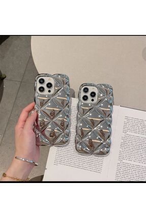Apple Iphone 13 Uyumlu Gümüş Baklavalı Puf Kılıf