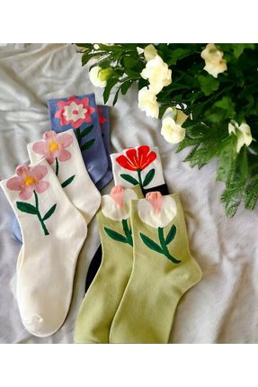 4 Çift 3 Boyutlu Sevimli Çiçek Desenli Çok Renkli Kokulu Kadın Soket Çorap Dikişsiz