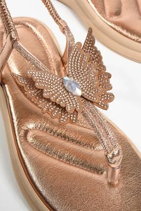 Gokce Shoes Dina Rose Ta li Kelebek Detay Parmak Arasi Kadin Sandalet Fiyat Yorumlar Trendyol