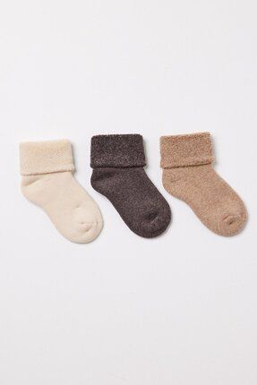3'lü Bebek Kalın Havlu Soket Çorap Mix Ekru
