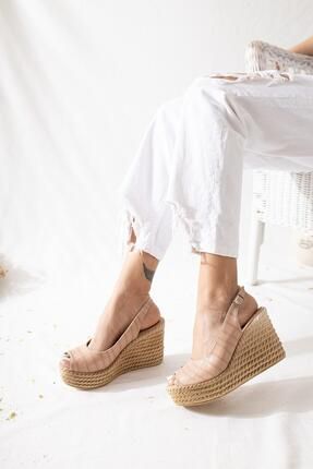 Kadın Nude Kroko Dolgu Topuklu Sandalet