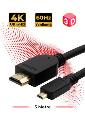 Micro HDMI to HDMI 4K 60 Hz Görüntü ve Ses Aktarım Kablosu 3 Metre
