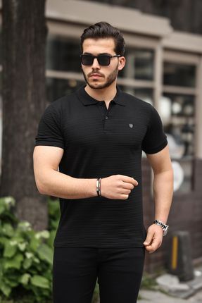 Erkek %100 Pamuklu Kumaş Slim Fit Kesim Siyah Polo Yaka T-shirt