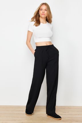 Trendyolmilla Siyah Beli Lastikli Wide Leg/Geniş Paça Dokuma Trendyolmilla Siyah Beli Lastikli Wide Leg/Geniş Paça Dokuma