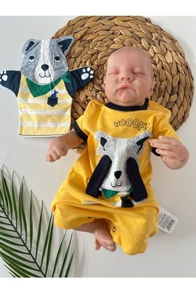 Köpekçik Baskılı Kayısı Sarı Erkek Bebek Tulum ( Kukla Hediyeli )