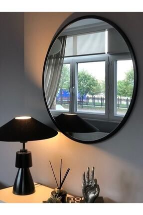 Yuvarlak Ayna 60 Cm Mat Parlak Siyah Dresuar Koridor Duvar Salon Banyo Wc Ofis Çocuk Yatak Odası