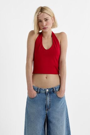 Halter yaka crop top