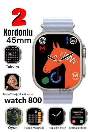 Akıllı Saat Watch 8 Ultra 45mm 1.99 Inç Türkçe Tüm Telefonlara Uyumlu Bluetooth Arama Gri Smartwatch