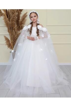 Kız Çocuk Beyaz Tarlatanlı Kabarık Elbise Abiye