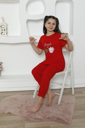 Kısa Kollu Brunch Kırmızı Kız Çocuk Pijama Takımı