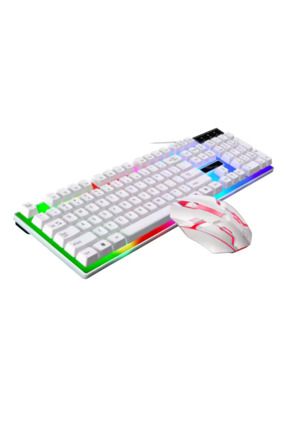 2'li Set Oyuncu Klavye Mouse Fare Seti Rgb Gaming Işıklı Klavye Mekanik Hisli Beyaz Ofis