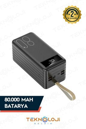 80.000 Mah Powerbank 4 Usb Micro Type-c Lıghtnıng Girişli El Fenerli Taşınabilir Şarj Aleti
