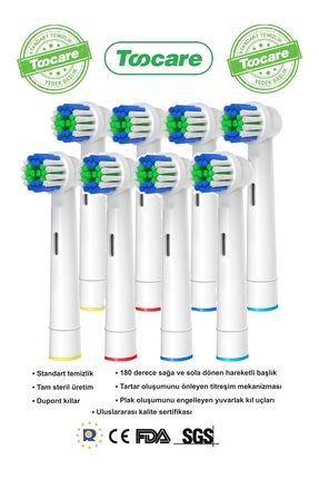 Oral-B Braun Şarjlı Diş Fırçaları Uyumlu 8 Adet Precision Clean Yedek Başlık - 2 Pakette 8 Adet