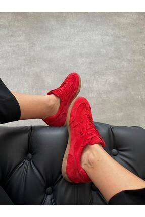 Solomon Kırmızı Süet Hakiki Deri Kadın Spor Ayakkabı