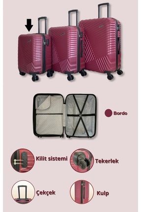 Nuovo Abs Valiz - Piramit Model Kilitli Seyahat Valizi Bavul Kabin Boy Bordo