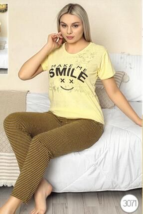 Kısa Kol Sarı Siyah Renk Kadın Pijama Takımı