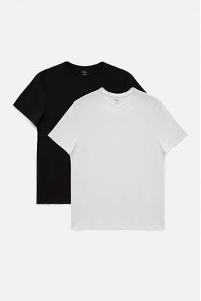 Erkek Siyah-beyaz 2'li V Yaka Düz %100 Pamuk Regular Fit T-shirt E001022
