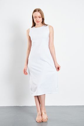 Uzun Kolsuz Elbise Astarı Içlik Jüpon Kombinezon Beyaz