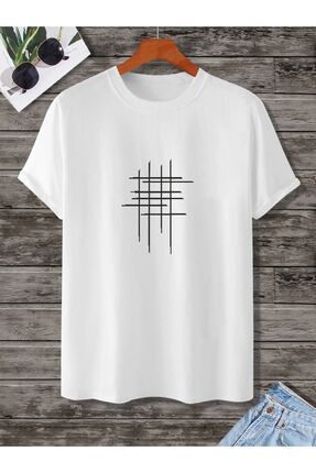 Unisex Hashtag Beyaz Oversize Bisiklet Yaka Baskılı T-shirt