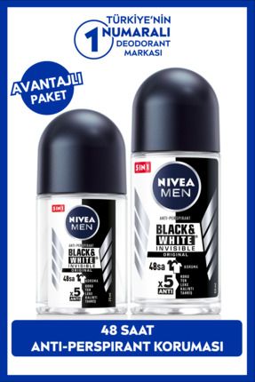 Men Erkek Roll-on Deodorant Black&white 50ml Ve Mini Roll-on 25ml, Anti-perspirant, Avantajlı Paket