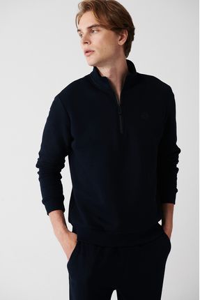 Erkek Lacivert Unisex Sweatshirt Dik Yaka Fermuarlı Içi Polarlı 3 Iplik Regular Fit E001020
