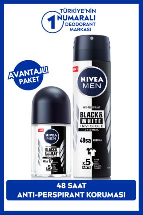 Men Erkek Sprey Deodorant Black&white 150ml Ve Mini Roll-on Black&white 25ml, 48 Saat Koruma