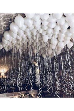 50 Adet Beyaz Metalik Balon Helyum Gazı Uyumlu Parlak Balon