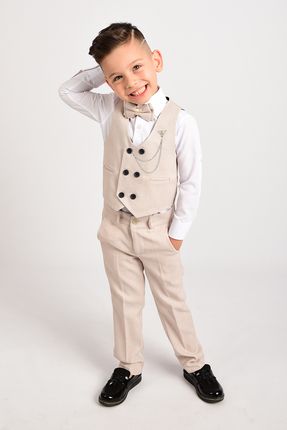 Erkek Çocuk Smokin Takım Elbise Yelekli Papyonlu