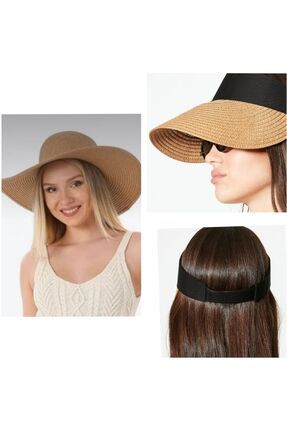 Kadın hasır plaj deniz şapka 2(iki) adet hasır şapka ve hasır vizör şapka