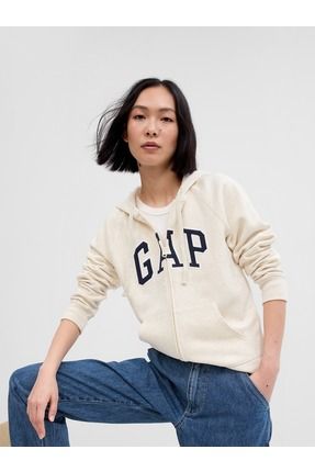 Kadın Krem Gap Logo Fleece Fermuarlı Sweatshirt