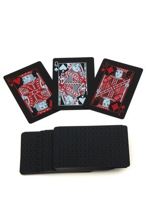 İskambil Kağıdı Destesi Oyun Kartları Su Geçirmez Pvc Parlak Siyah Kırmızı Deste 8,7cm X 5,7cm 54'lü