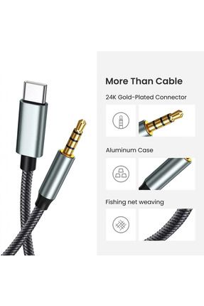 Type-C To 3.5mm Aux Ses Kablosu Hi-Fi Ses Kalitesi Kırılmaz Hasır Örgü Alüminyum Gövde 1 Metre