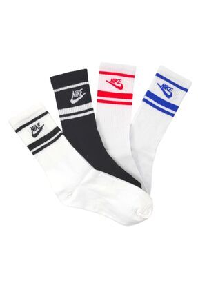 4 Çift Penye Essential Stripe Renkli Kadın/erkek Uzun Tenis Antrenman Spor Çorap Seti