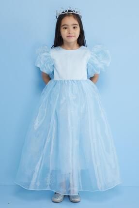 Mavi Kar Taneli Tül Etekli Kız Çocuk Elbise - Elsa